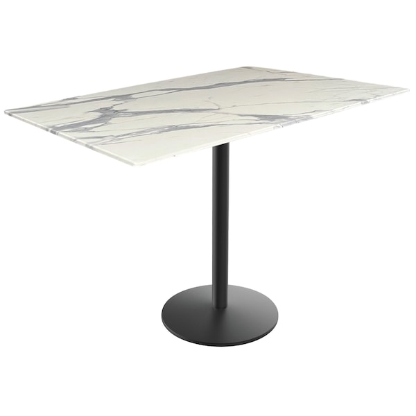 42 Tall OD214 Black Table Base w22 Diameter foot and 32x48 White Marble Top, IndoorOutdoor